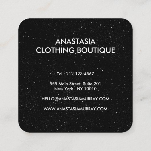 シックモダン白黒ミニマルグリッター銀河系 スクエア名刺 (裏面)
