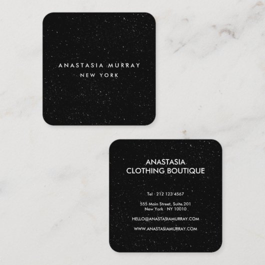 シックモダン白黒ミニマルグリッター銀河系 スクエア名刺 (正面/裏面)