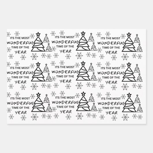 シックモダン白黒メリークリスマス引用文ギフト ラッピングペーパーシート (正面3)
