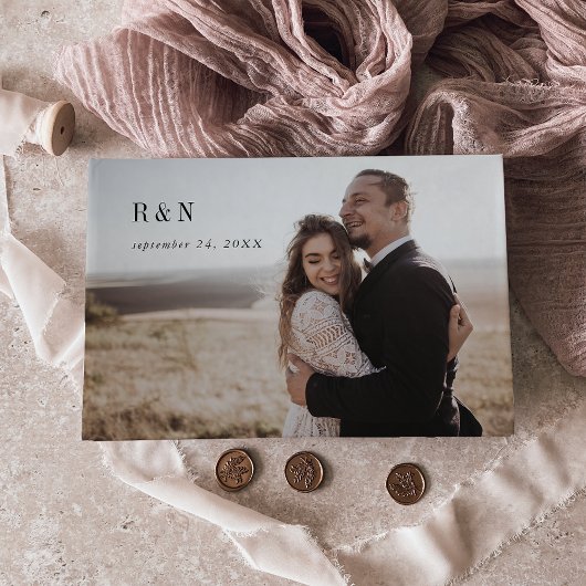 シックモダン白黒モノグラム写結婚真 ゲストブック