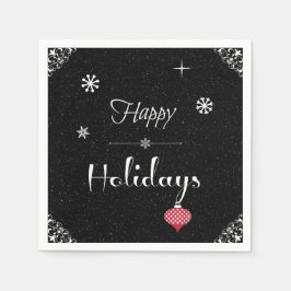 シックモダン白黒レッドクリスマスホリデイ スタンダードカクテルナプキン