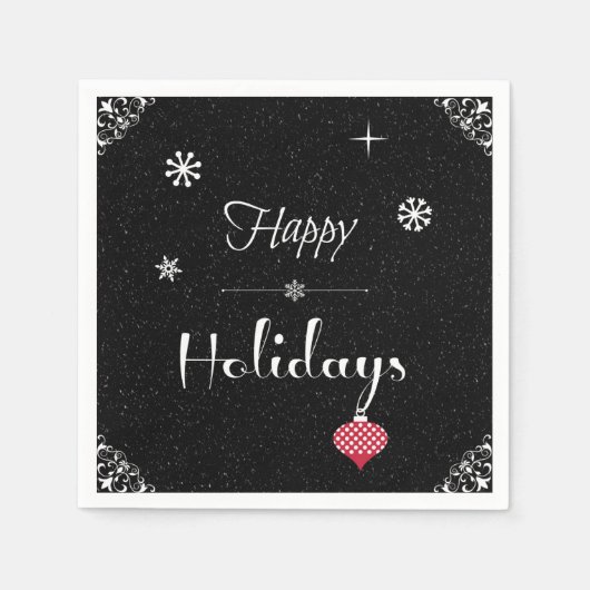 シックモダン白黒レッドクリスマスホリデイ スタンダードカクテルナプキン (正面)
