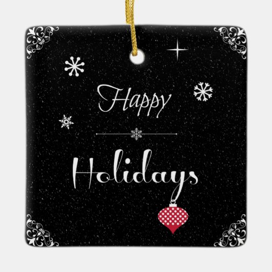 シックモダン白黒レッドクリスマスホリデイ セラミックオーナメント (正面)