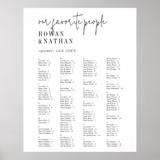 シックモダン白黒印刷可能座席表 ポスター (正面)