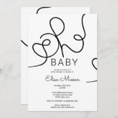 シックモダン白黒書道オ赤ちゃんシャワー 招待状 (正面/裏面)