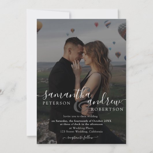 シックモダン白黒2フォトミニマル結婚リスト 招待状 (裏面)