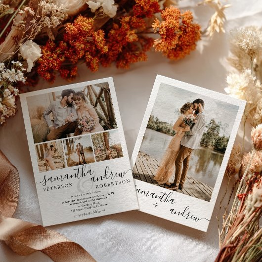 シックモダン白黒5フォトミニマル結婚リスト 招待状