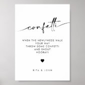 シックモダン紙吹雪送信オフ結婚のサイン ポスター (正面)