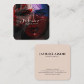 シックモダン美しいクリームベージュカジュアルスクリプトフォト スクエア名刺 (正面/裏面)