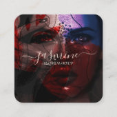 シックモダン美しいクリームベージュカジュアルスクリプトフォト スクエア名刺 (正面)