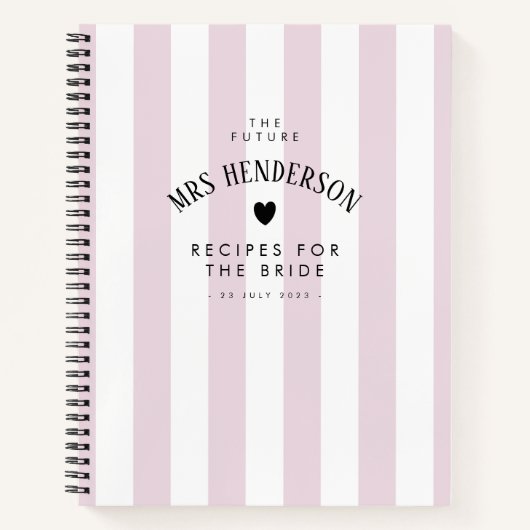 シックモダン薄紫ストライプブライダルシャワーギフトレシピ ノートブック (正面)