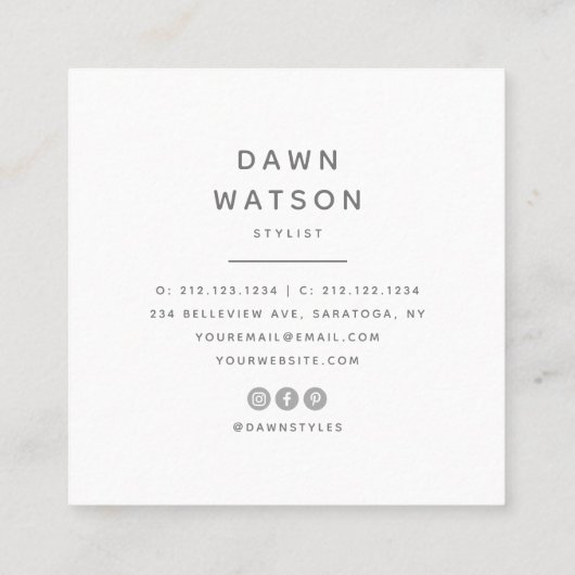 シックモダン赤面パープルプロフェッショナルタイポグラフィ スクエア名刺 (裏面)