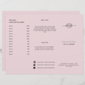 シックモダン赤面ピンクサロン価格サービスメニュー (正面/裏面)