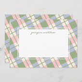 シックモダン赤面ピンクジンガムプレイドノートカード 招待状 (正面/裏面)