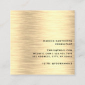 シックモダン赤面ピンクフェイク金ゴールドブラッシュメタル スクエア名刺 (裏面)