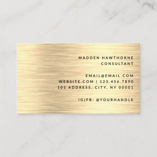 シックモダン赤面ピンクフェイク金ゴールドブラッシュメタル 名刺 (裏面)