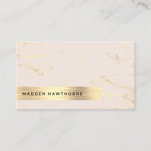 シックモダン赤面ピンクフェイク金ゴールドブラッシュメタル 名刺 (正面)