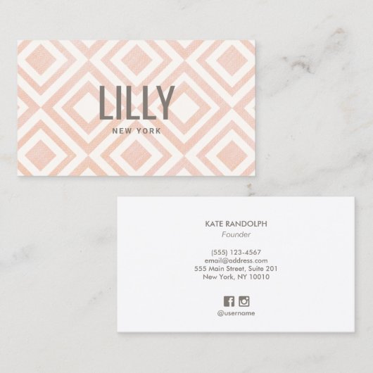 シックモダン赤面ピンク幾何学模様ビジネス 名刺 (正面/裏面)