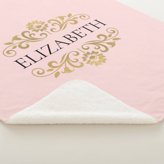 シックモダン赤面ピンク金ゴールドモノグラム シェルパブランケット (3/4)