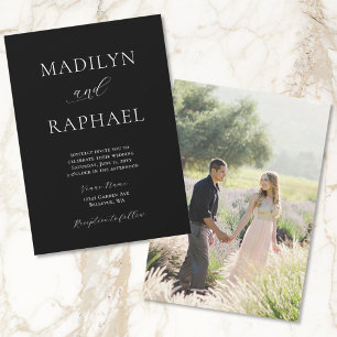 シックモダン追加フォトブラックとホワイト結婚ズ 招待状