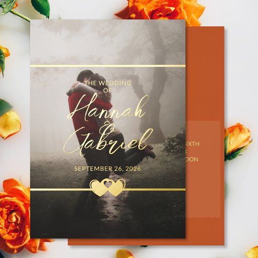 シックモダン追加フォト結婚式招待状 箔シーズンカード