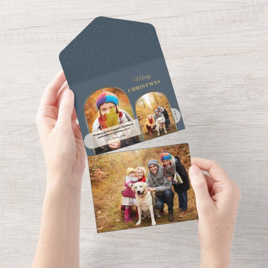 シックモダン金ゴールドアーチ付き/不透明バンド2 – 写真 オールインワン招待状 (貼ってはがせる)