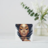 シックモダン金ゴールドグリッターまつ毛メイクアップサロン スクエア名刺 (スタンド正面)