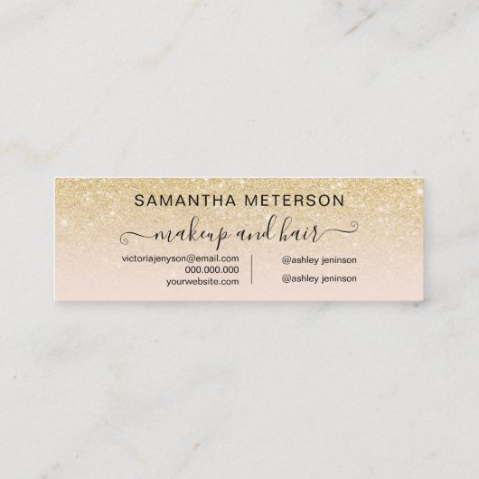 シックモダン金ゴールドグリッターグラデーション赤面アポイントメント スキニー名刺 (裏面)