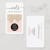 シックモダン金ゴールドグリッタードリップピンク爪、 ネイル 名刺 (正面/裏面)