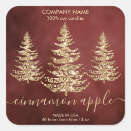 シックモダン金ゴールドグリッターパインクリスマスキャンドル スクエアシール