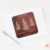 シックモダン金ゴールドグリッターパインクリスマスキャンドル スクエアシール (封筒)