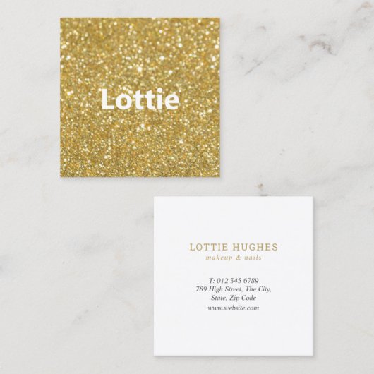 シックモダン金ゴールドグリッター スクエア名刺 (正面/裏面)