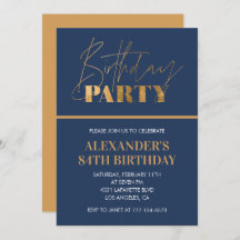 シックモダン金ゴールドネイビーブルー84th誕生日パーティー