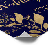 シックモダン金ゴールドネイビー結婚ブルーブランチ ポスター (角)