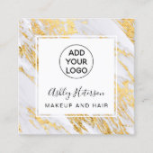 シックモダン金ゴールドフォイル大理石ロゴヘア化粧 スクエア名刺 (正面)