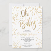 シックモダン金ゴールドフォイル紙吹雪ohベビースシャワー 招待状 (正面)