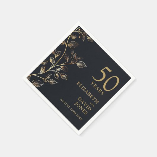 シックモダン金ゴールドフローラ50結婚周年 スタンダードカクテルナプキン (角)