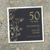 シックモダン金ゴールドフローラ50結婚周年 スタンダードカクテルナプキン