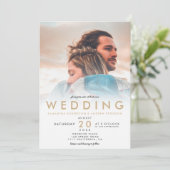 シックモダン金ゴールドホワグラデーションイシンプルト写真結婚s 招待状 (スタンド正面)