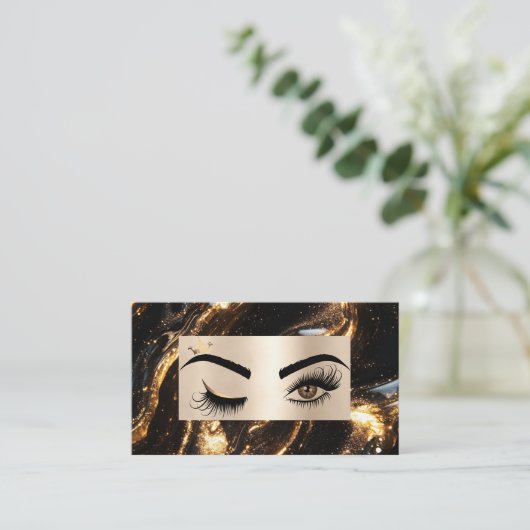 シックモダン金ゴールドメイクアップアイズ美しいサロンラッシュ 名刺 (スタンド正面)