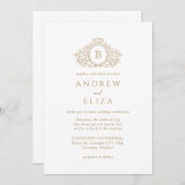 シックモダン金ゴールドモノグラム結婚式招待状 招待状 (正面/裏面)