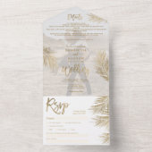 シックモダン金ゴールドヤシの木のトロピカル結婚的な写真 オールインワン招待状 (内側)