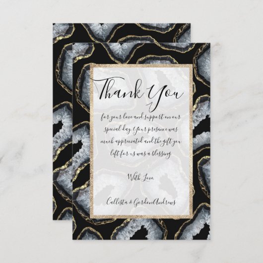シックモダン金ゴールド白黒アゲートヘードストーンズ サンキューカード (正面/裏面)