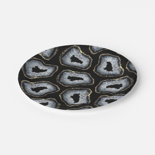 シックモダン金ゴールド白黒アゲートヘードストーンズ ペーパープレート (アングル)