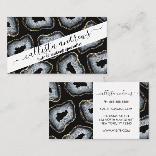 シックモダン金ゴールド白黒アゲートヘードストーンズ 名刺 (正面/裏面)