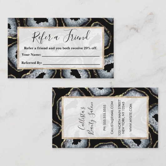 シックモダン金ゴールド白黒アゲートヘードストーンズ 紹介カード (正面/裏面)