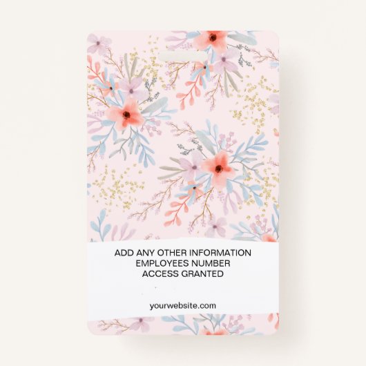 シックモダン金ゴールド絵を描フローラ従業員の写真パス バッジ (裏面)