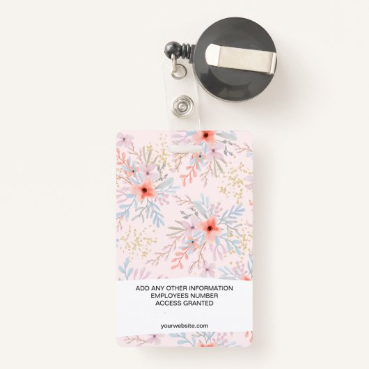 シックモダン金ゴールド絵を描フローラ従業員の写真パス バッジ (裏面リトラクタブル付き)