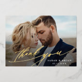 シックモダン2フォトゴールドフォイルサンキューカード 箔招待状 (正面)