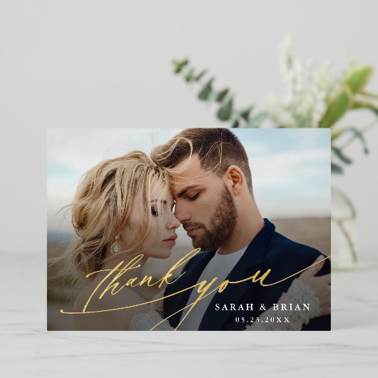 シックモダン2フォトゴールドフォイルサンキューカード 箔招待状 (立ち正面)